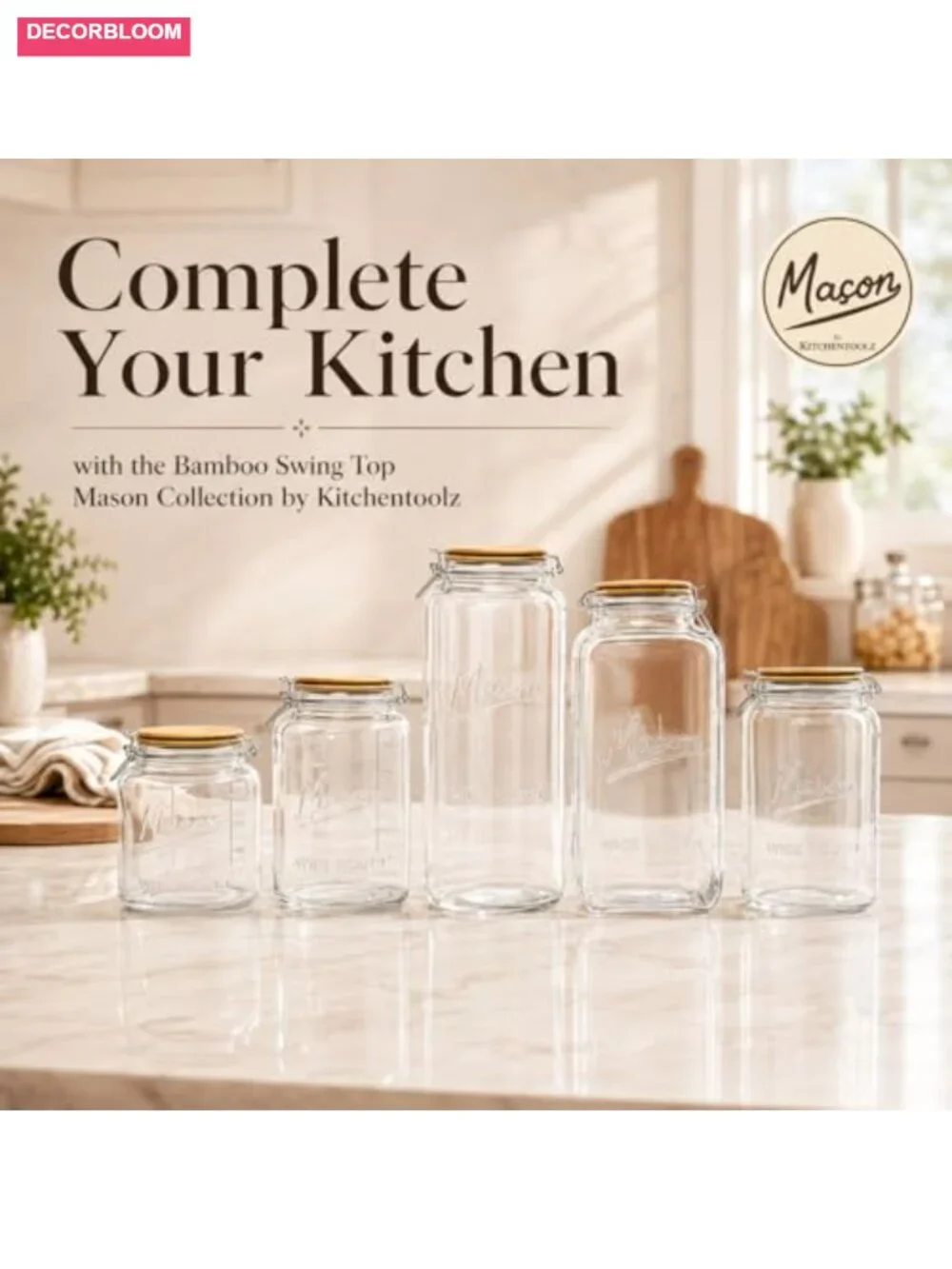 1 Gallon Mason Jars Wide Mouth with Airtight Bamboo Lids – Set of 2